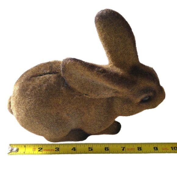 Vtg Flocked Rabbit Bank Bunny Easter REALISTIC Figural 80s Brown Fuzzy Stopper. - Picture 10 of 16